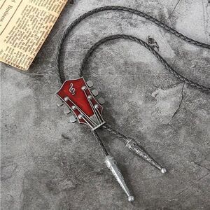 Guitar Head Bolo Tie Mens Casual Western Cowboy Accessory Red New